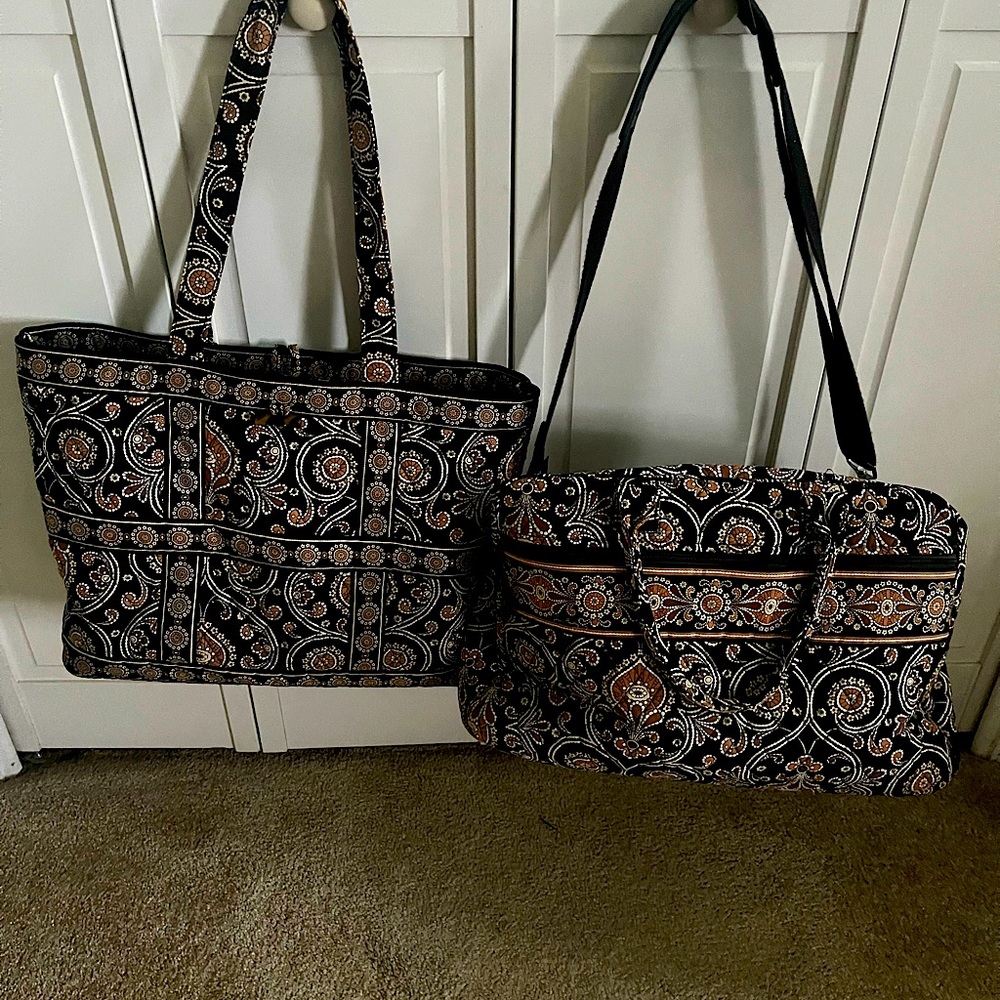 Vera Bradley Cafe Latte Collection Weekender bag together with Tote bag